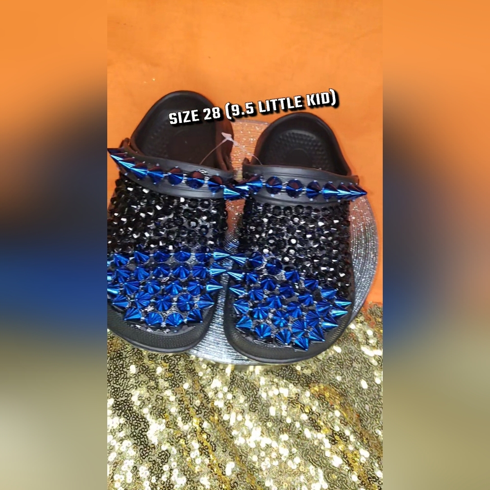Blue bedazzled clogs with blue spikes Eur size 28/ US SIZE 9.5 little kids